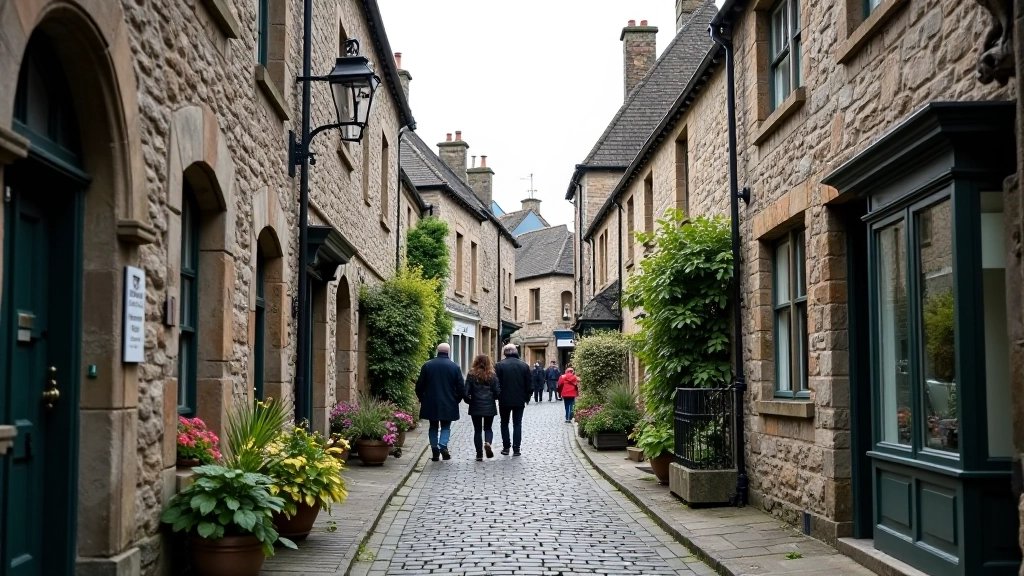 Medieval street with historic stone buildings and narrow lane