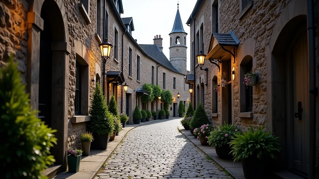 Narrow medieval laneway with uneven cobblestones and historic buildings